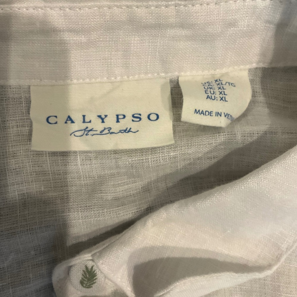 Calypso St Barth Womens XL White Linen Embroidered Palm Leaf Button Down Shirt - Picture 5 of 9